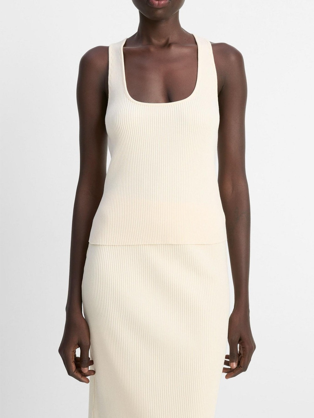 Vince. Ribbed Cotton-Blend Square Neck Tank Sz Medium - Picture 2 of 13